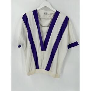 Regal Vintage Blouse Womens 1X White Purple Sheer V Neck Striped Lightweight